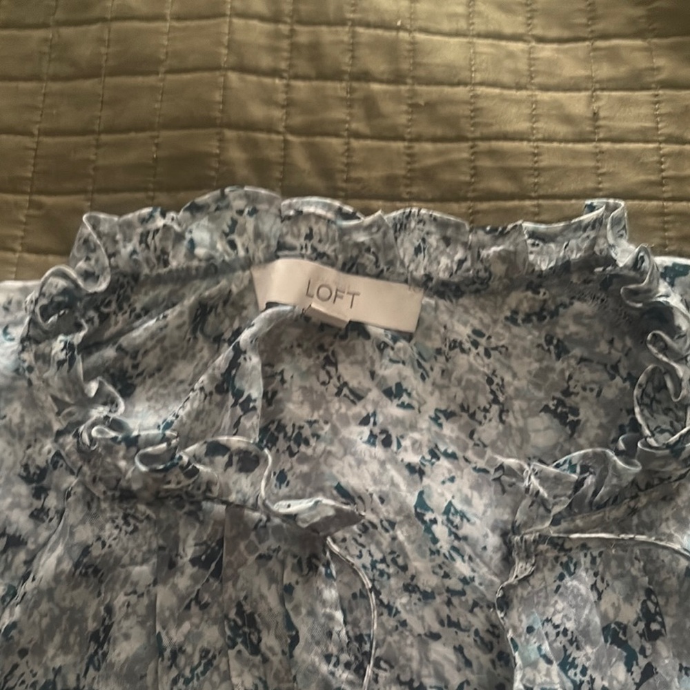 LOFT Blue and White Patterned Blouse